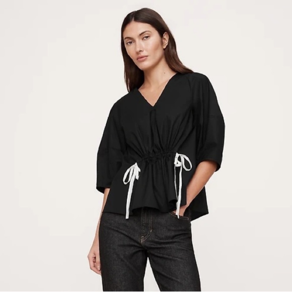 NWT! Banana Republic Black Cotton Poplin Cinch-Waist Top - Small ⚓️